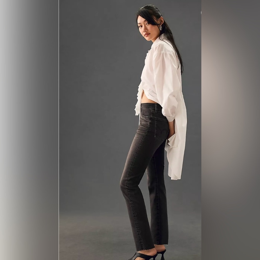 Edwin Bree Slim Straight Leg Jeans Black Wash Raw Hem